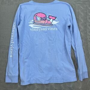 Vineyard Vines Unisex Youth Ski Whale Long Sleeved Blue Tee Large 14
